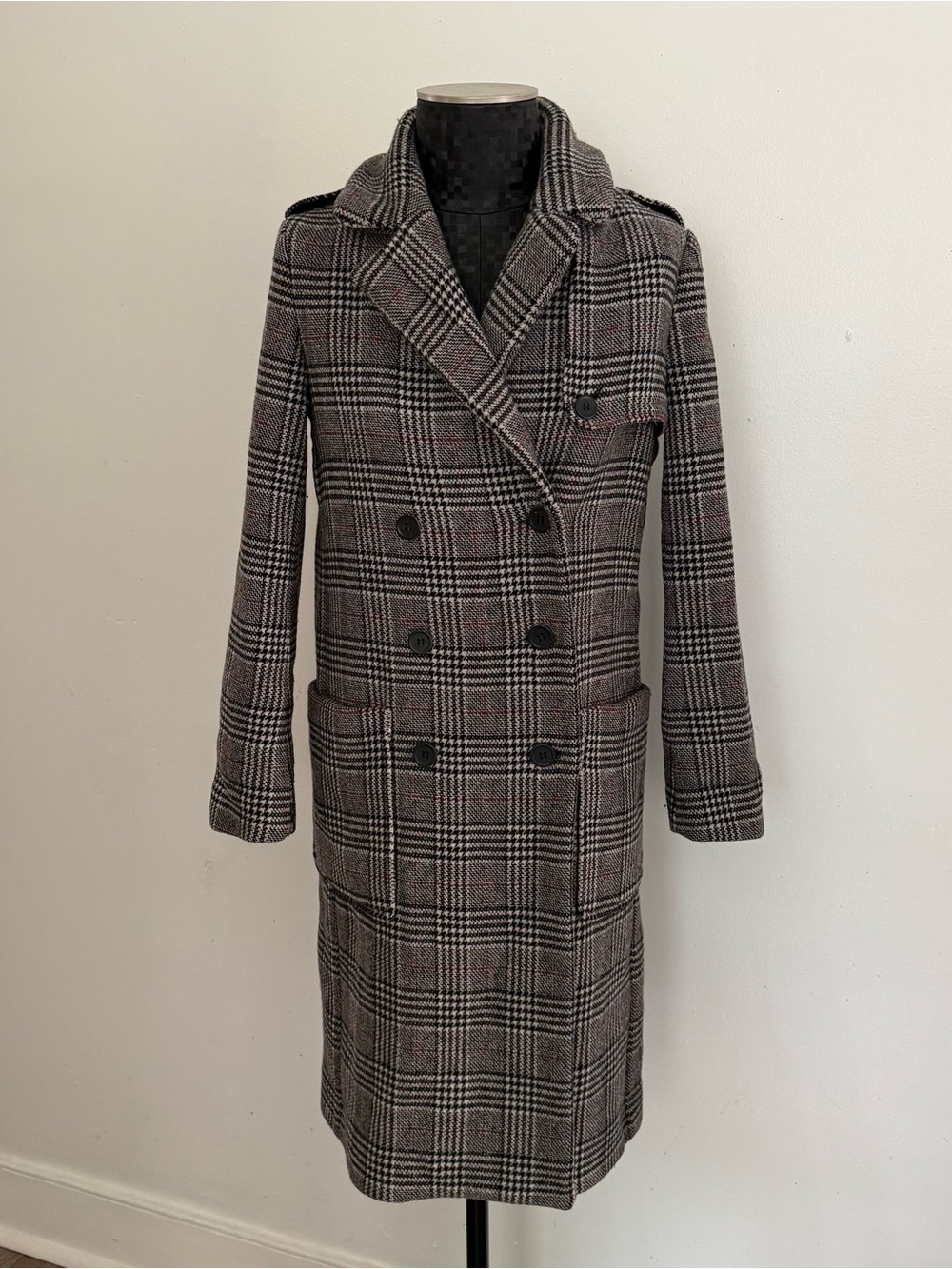 Maje Wool Coat Jacket Women Gilbert Check Gray
